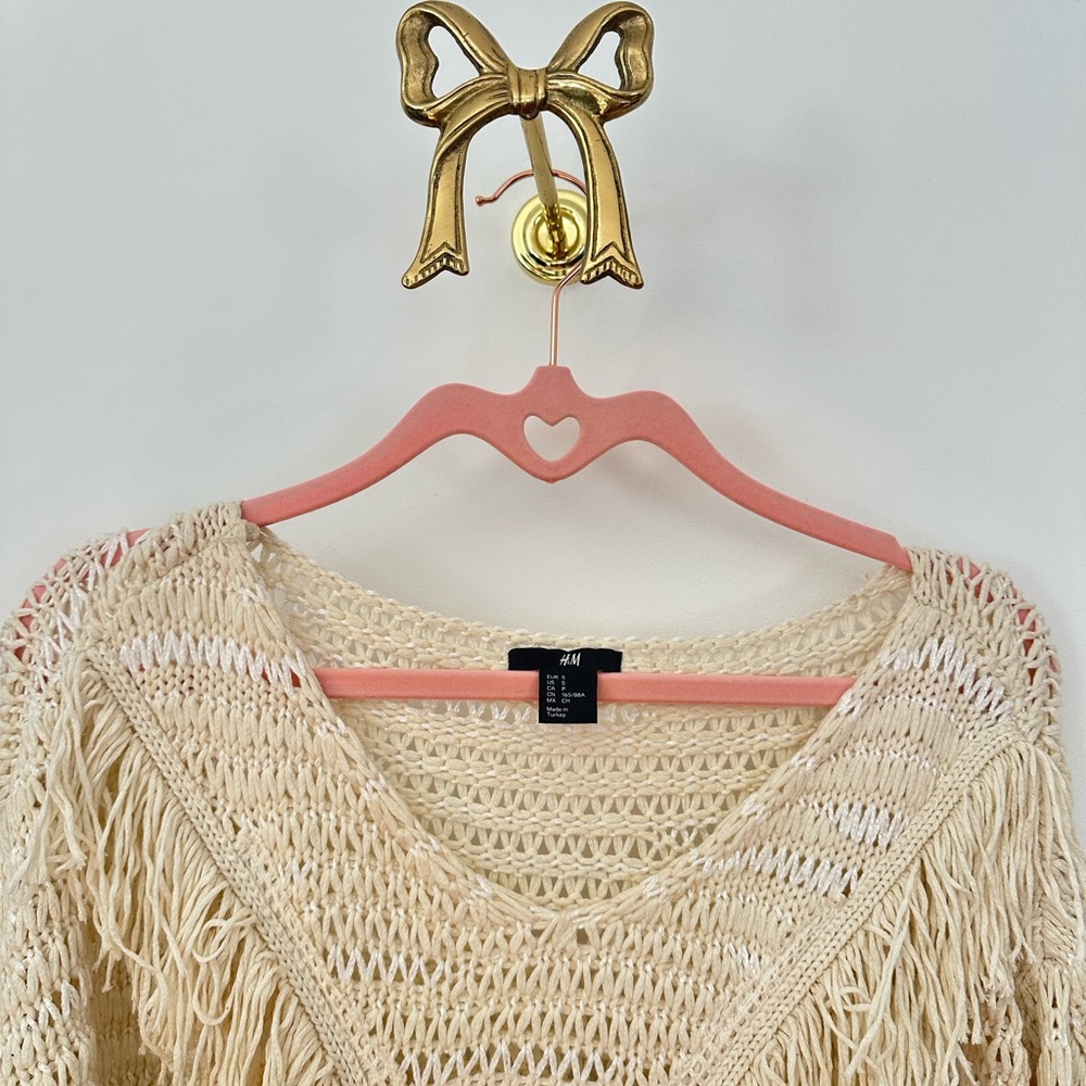 H&M Boho Fringe Open-Knit Cream Sweater - Picture 2 of 2
